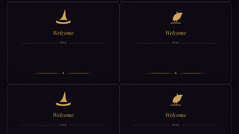 Row of gothic place cards with ornate borders standing on a candlelit dinner table