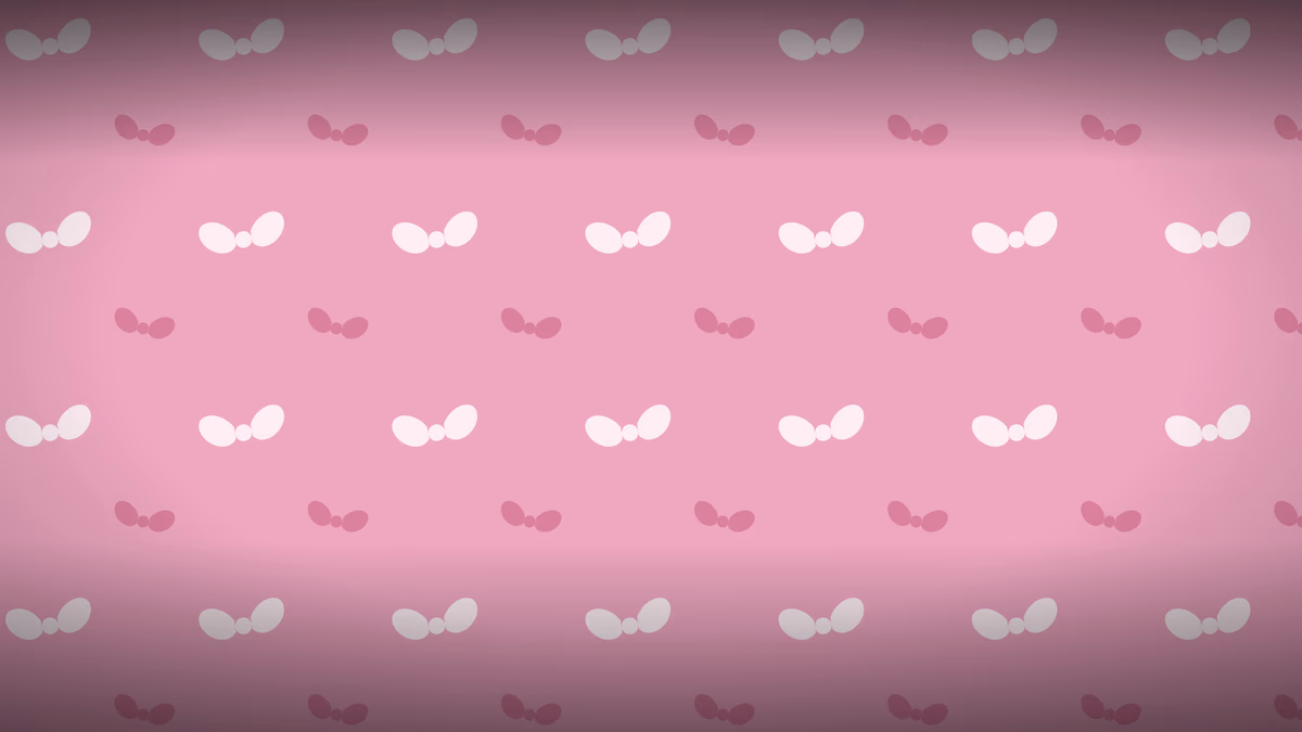Preppy Bows wallpaper: Cream and berry bows on bright pink. The loudest wallpaper here, and deliberately so.