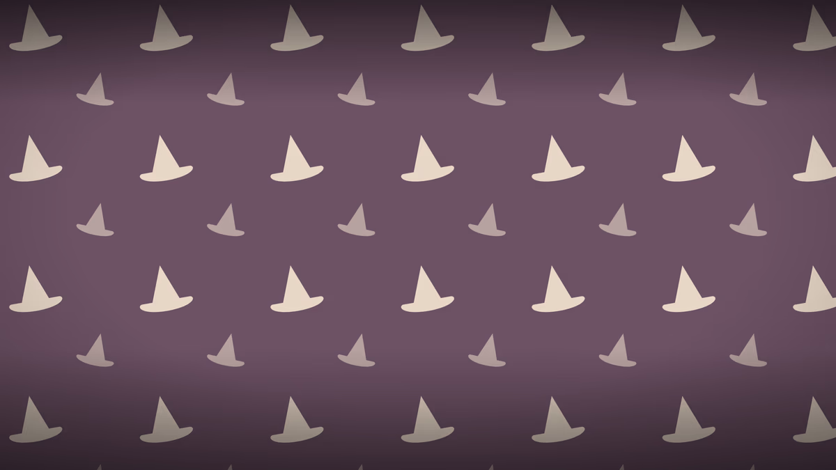 Witch Hats wallpaper: Aged cream witch hats on faded plum. The most classically Halloween of the set.